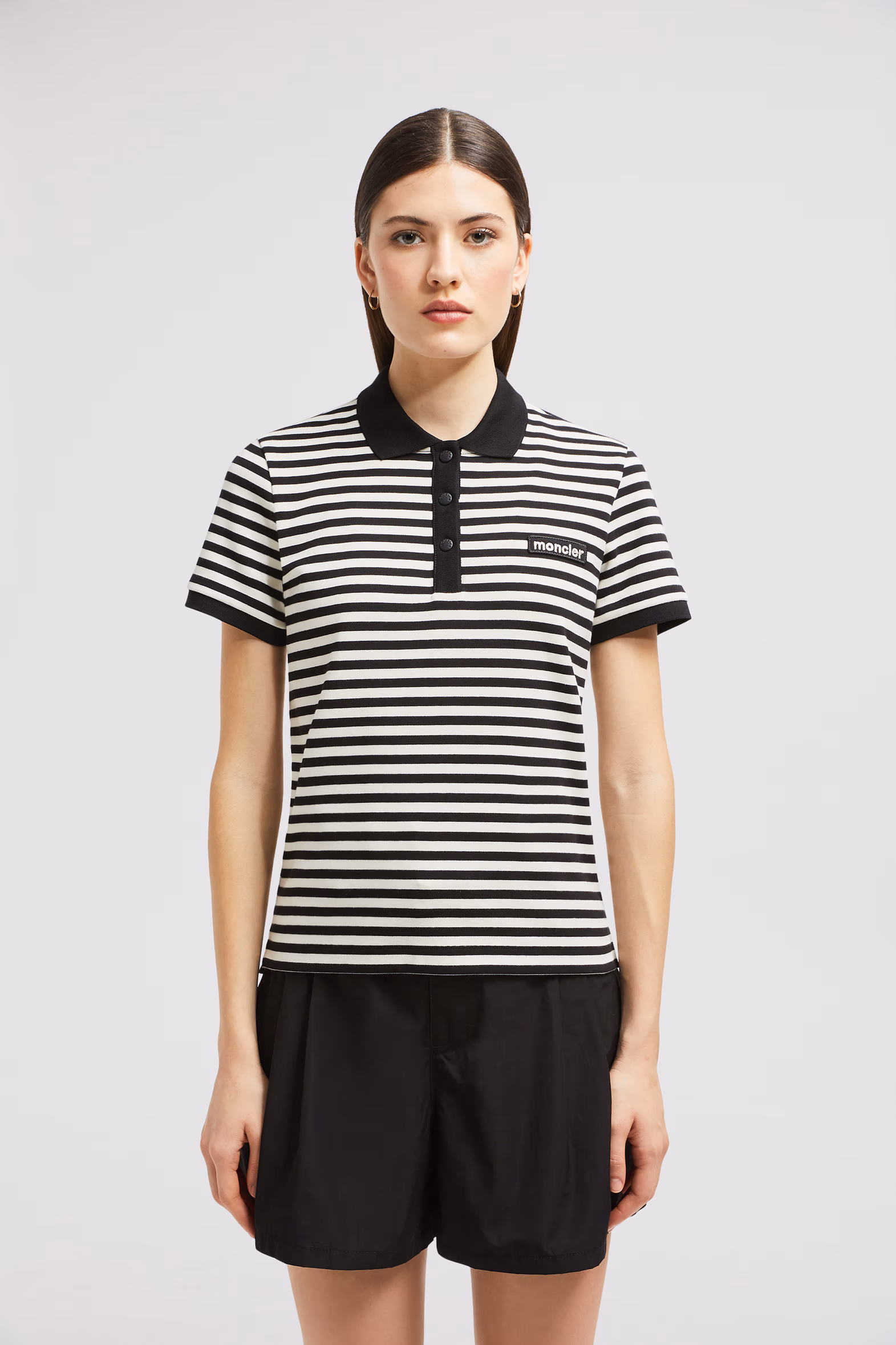 Striped Cotton Polo Shirt Women Blue & White Moncler 3